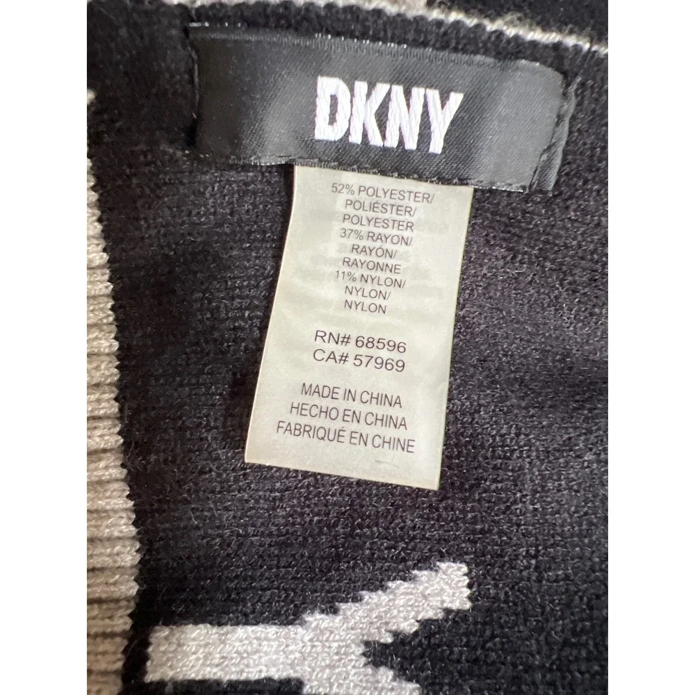 DKNY Scarf Black Grey Colorblock Logo Knit Winter Accessory NWOT